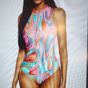 Fashion Nova Multicolor Abstract One Piece Swimsuit